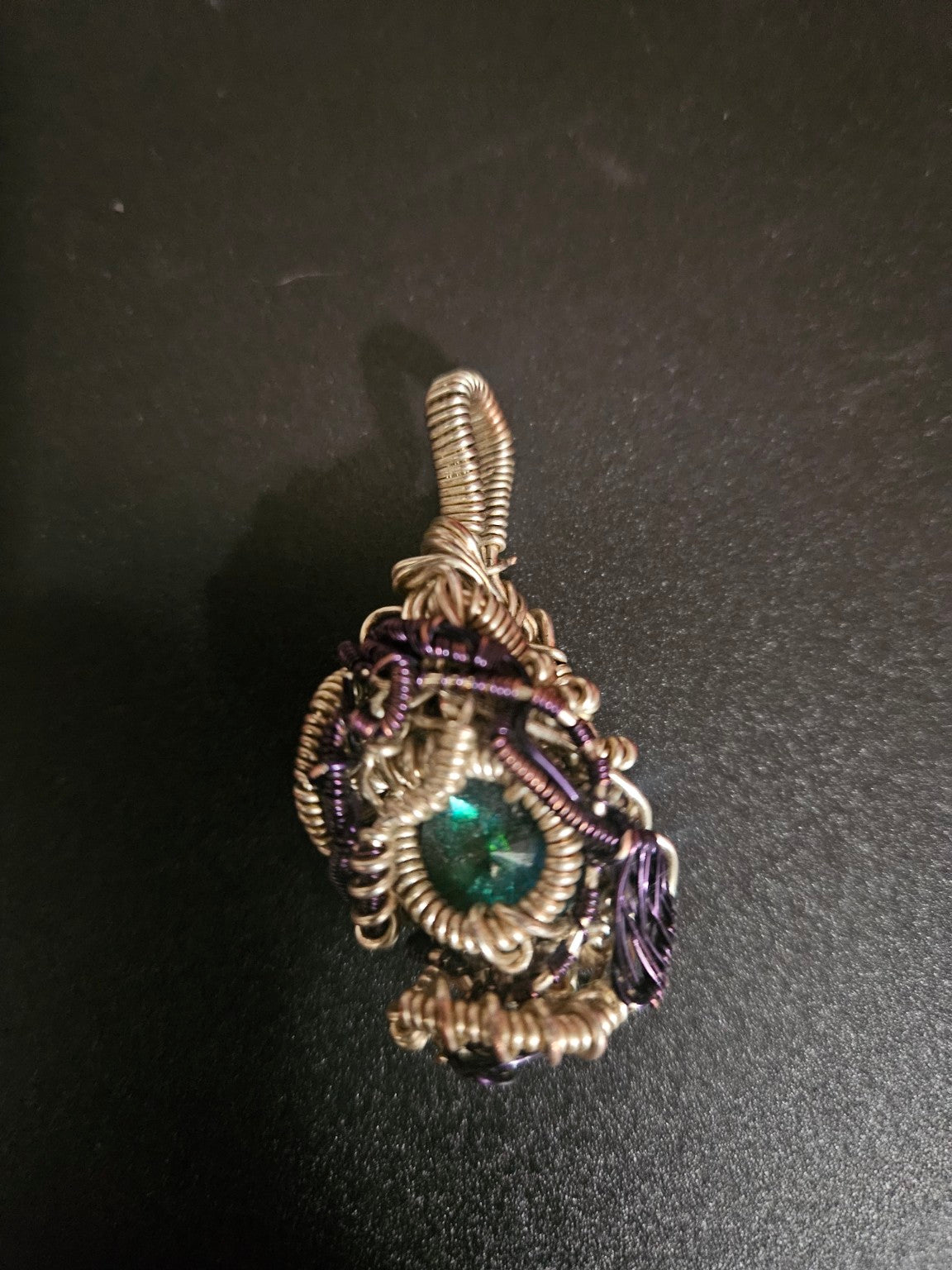 Mystic Emerald Eye Wire Wrapped Pendant